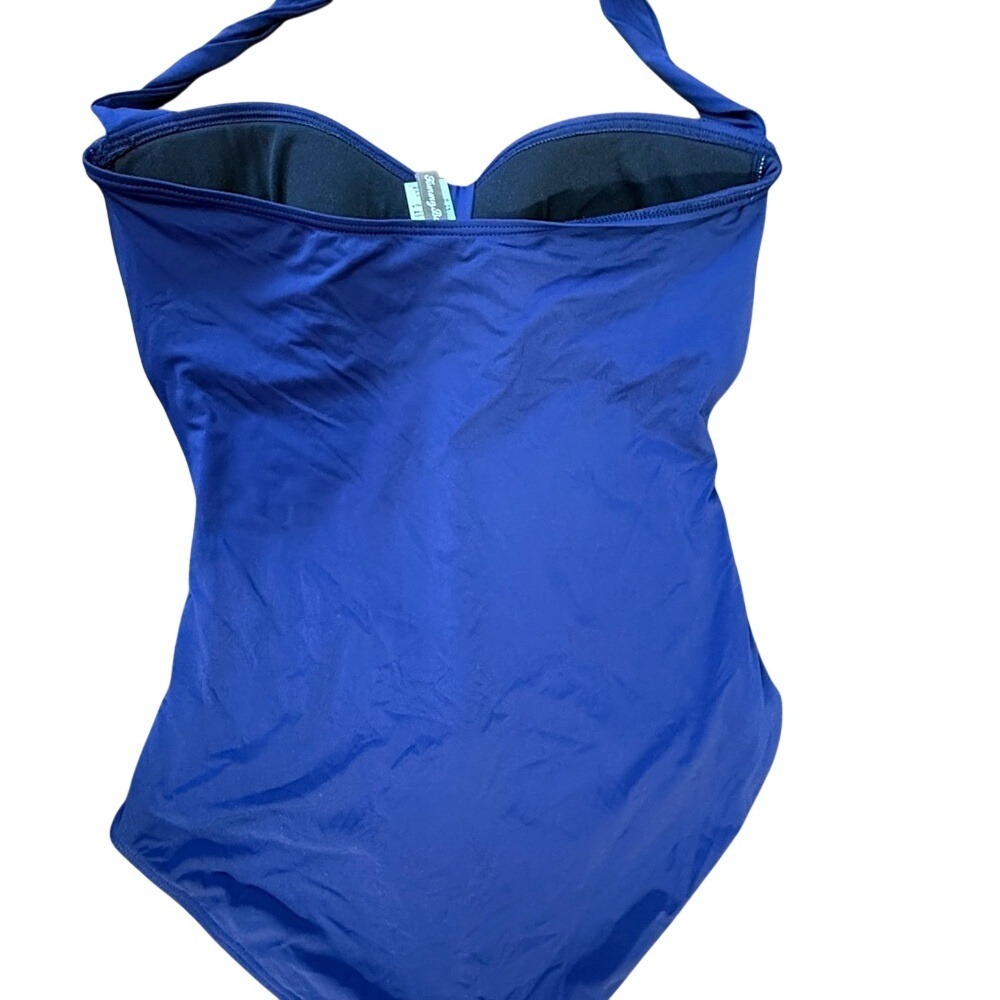 Tommy Bahama Slimming Ruched Halter Bandeau One-Piece Swimsuit Size 12 Navy - Picture 5 of 10